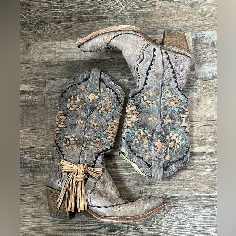 Corral Cowboy Boots Told Cango Tobacco w/ Fringe Tassel - Picture 4 of 13